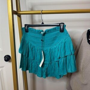 Teal Tiered Mini Skirt